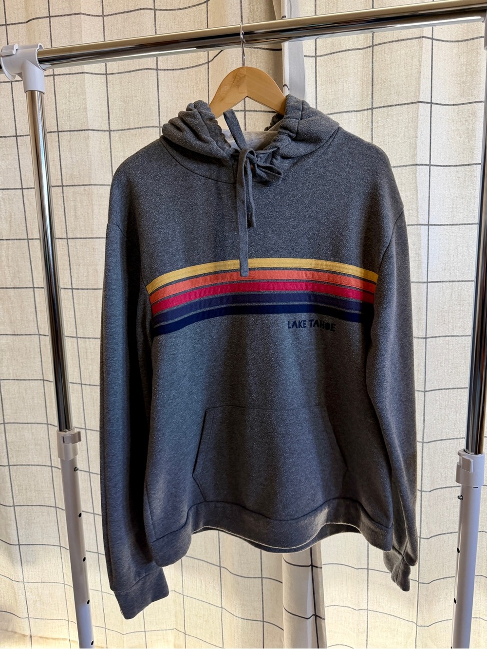 Lake Tahoe Retro Rainbow Stripe Gray Hoodie 2XL